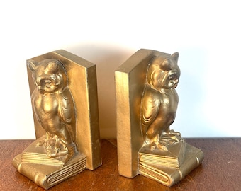 Vintage Brass Owl Bookends | Mid-Century Library Decor
