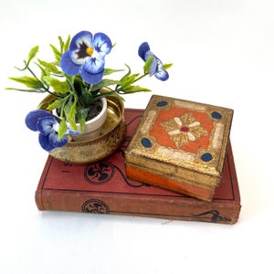 Vintage Italian Wood Box Legno | Hand-Painted Florentine Red Gold Trinket Box | 3x3” Gilded Jewelry Box Italy | Small Square Keepsake Box