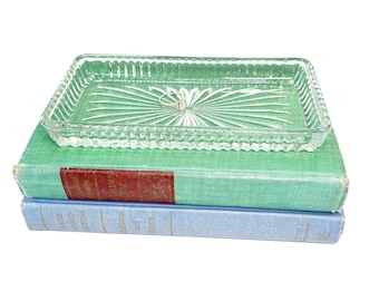 Plateau vintage en verre pressé : porte-bijoux Mid-Century Starburst