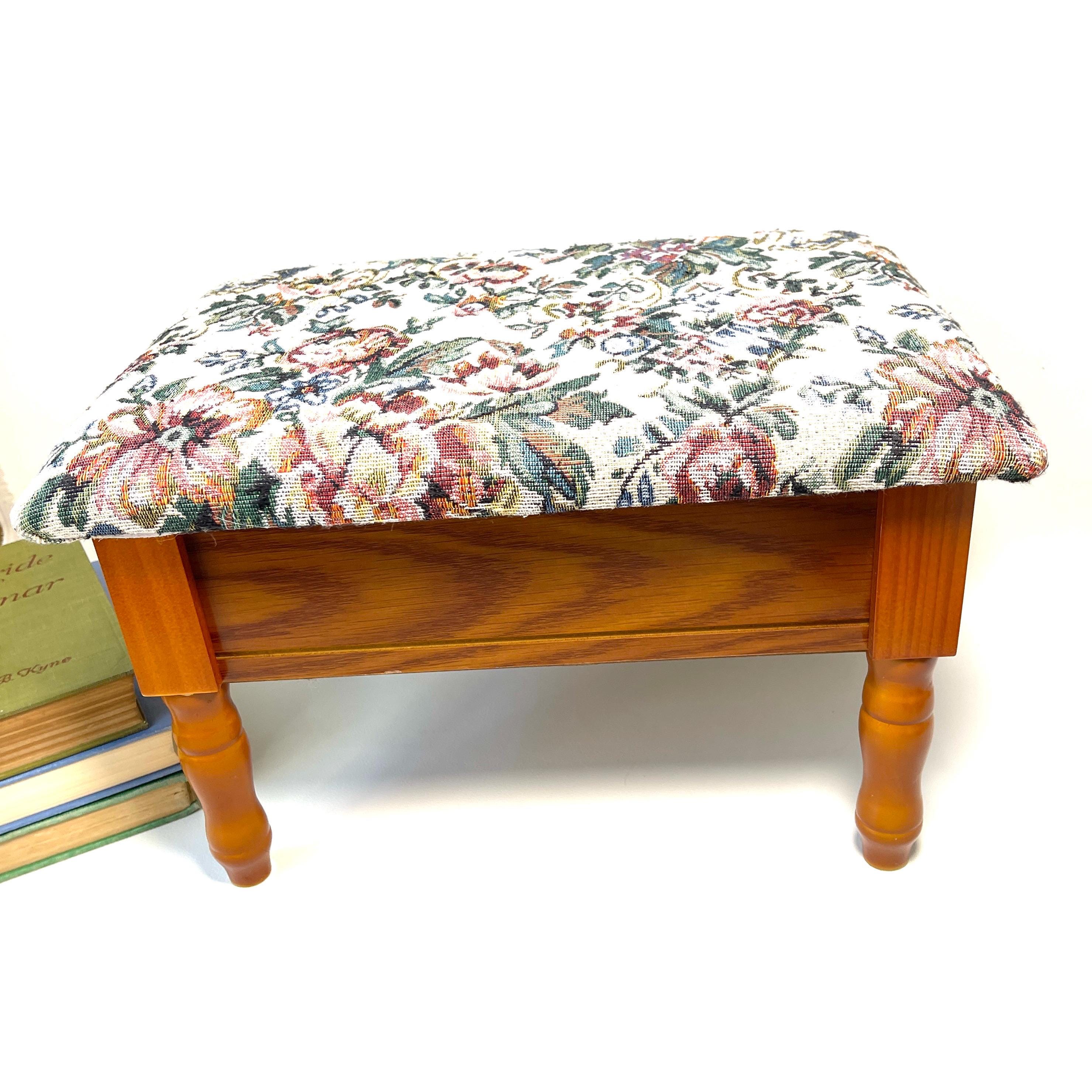 Vintage Floral Upholstered Footstool With Hidden Storage