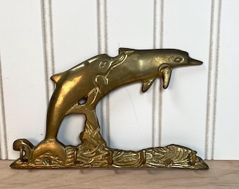 Vintage Brass Dolphin Key Hook Rack – Nautical Wall Hooks – Solid Brass Coastal Decor