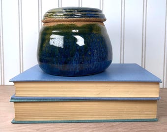 Handmade Studio Pottery Lidded Jar | Signed | Blue & Green Glazed Ceramic Vessel