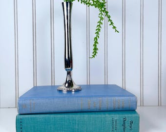 Vintage Silver Plated Bud Vase | Beaded Accent, Slim Tabletop Decor