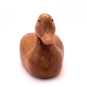 Signed 1990 Hand Carved Wooden Duck – E. Ketchum Folk Art Bird Sculpture – 9&quot; Vintage Decoy Style Decor