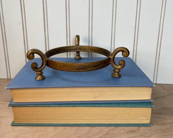Dark Gold Metal Footed Stand with Scroll Handles, Small Pedestal Display Base