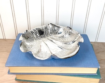 Antique Silver Plated Shell Dish WB Wilcox & Barton, Ornate Victorian Repoussé Catchall 6.5 Inch