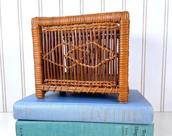 Vintage Wicker Storage Basket | Small Rattan Organizer | Handwoven Cane Basket