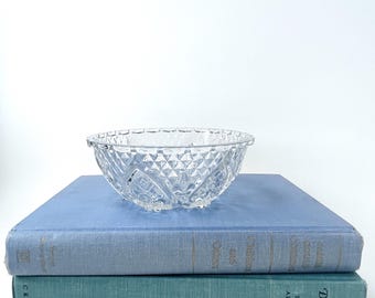 Vintage Pressed Glass Bowl | Diamond Pattern Trinket Dish