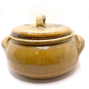Vintage Signed Studio Pottery Casserole Dish with Lid | Hand Thrown Brown Glazed Ceramic | 8&quot; Wide Lidded Stoneware Bowl