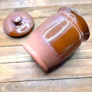 Small Handmade Brown Glazed Pottery Jar with Lid | Rustic Studio Stoneware Container | Signed BD
