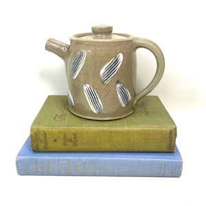 Studio Pottery Teapot with Blue Glaze Accents – Handcrafted Stoneware – Signed on Bottom – 4.5&quot; Tall
