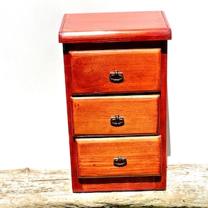 Vintage Wooden 3-Drawer Chest: Rustic Desktop Organizer Box
