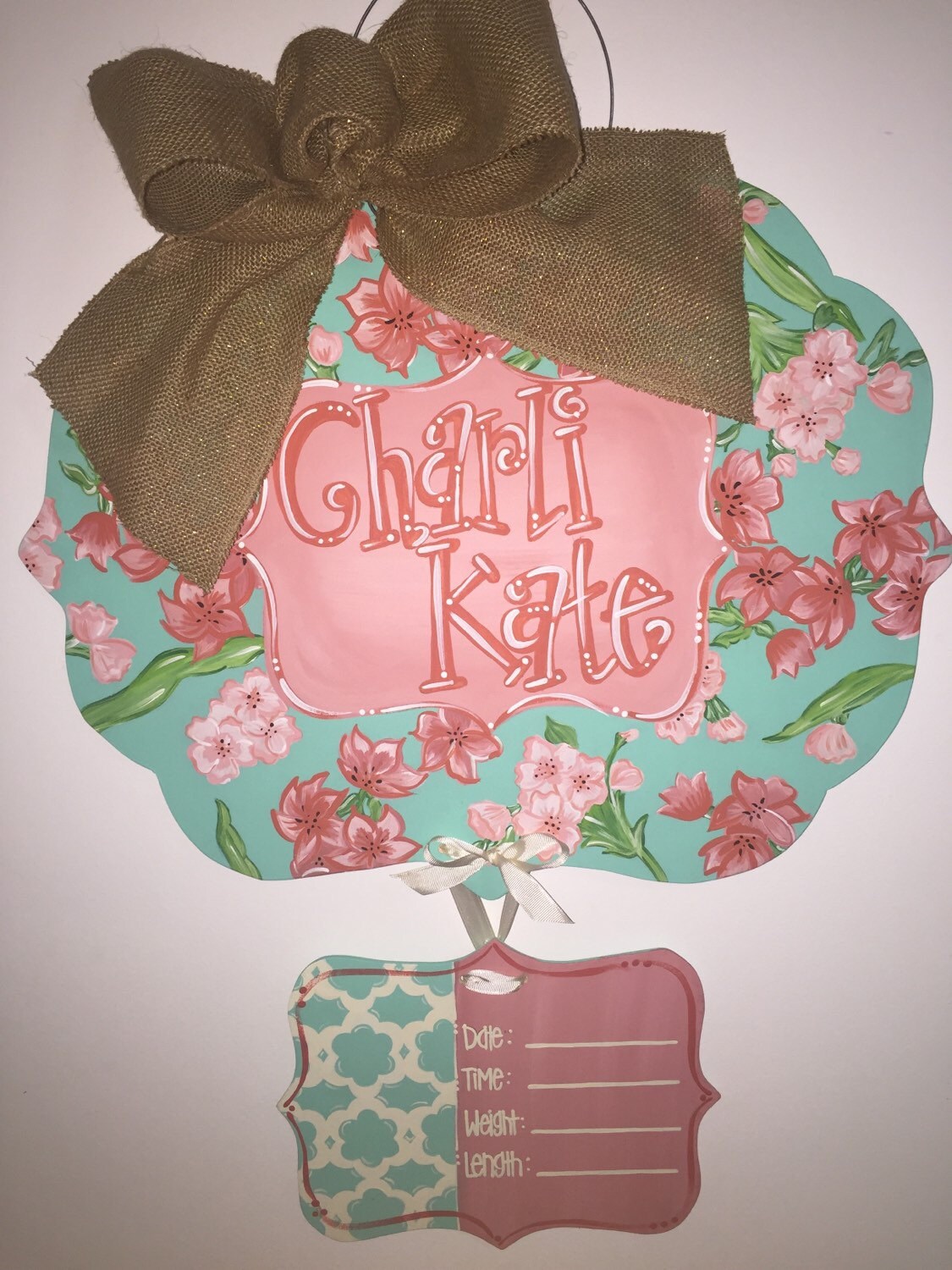 Baby Girl Hospital Door Hanger Floral Birth Announcement Door Etsy
