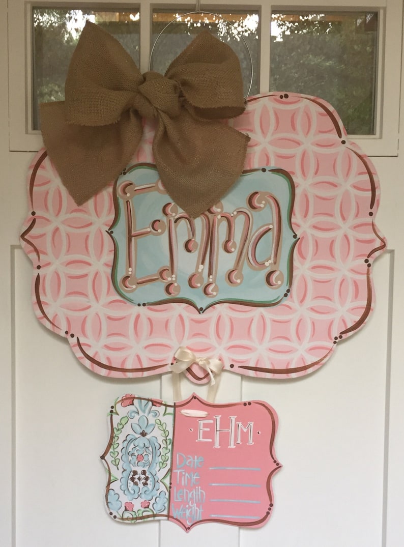 Baby Girl Hospital Door Hanger Wooden Nursery Door Hanger Etsy