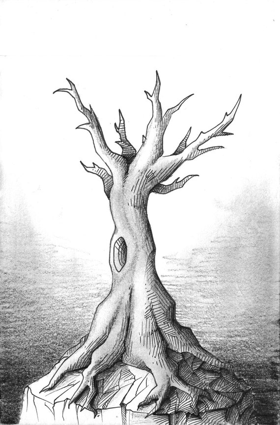 Feder Tinte Und Graphit Toter Baum Zeichnen Etsy