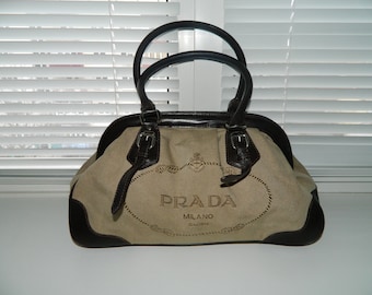 Milano Purse Etsy - vintage rare authentic prada jacquard canvas handbag shoulder bag leather beige nylon