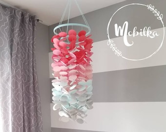 Baby Mobile. Fuschia, soft pink, baby blue and light gray. Baby girl nursery. Shabby Chic mobile for baby girl