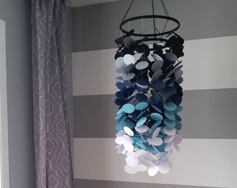 Baby mobile in black, gray, navy, artic blue and white / Boy nursery decoration / Decorative paper mobile.