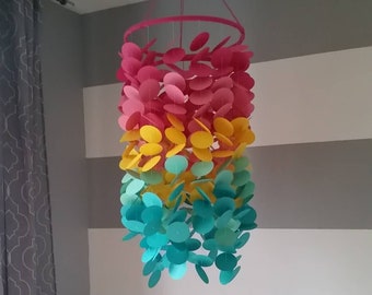 Baby mobile in fuschia pink, yellow, and teal turquoise. Girls room Nursery. Decoration for children's rooms. Decorative paper mobile.