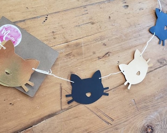 Pretty garland of Black Cat and Golden Cat in paper. Room decoration, playroom, baby shower, child party.