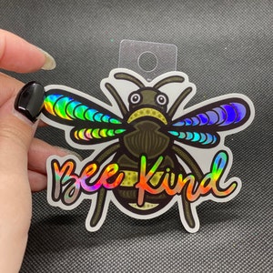 Holographic Bee Kind Vinyl Sticker Decal for Car, Laptop, Water Bottle