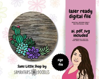 Cactus & Succulent Laser Cut Sign File: Plant Decor SVG (Digital Download)