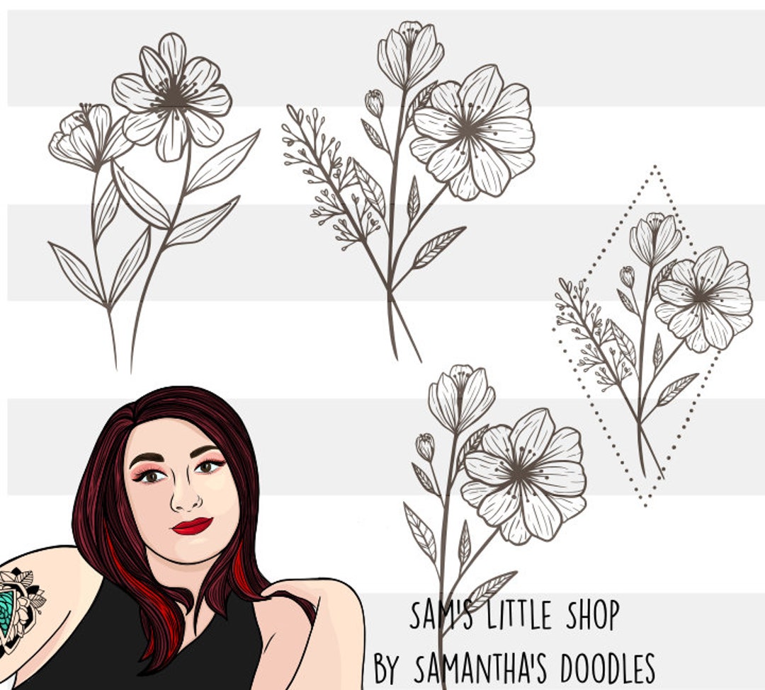 Buds and Blooms Engraving File Bundle Flower Doodle Files Samantha's