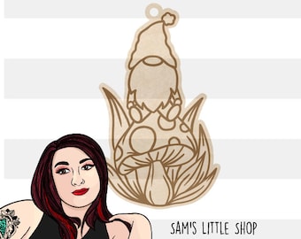 Gnome on Mushroom Ornament SVG File: Laser Cut/Engraved (Digital Download)