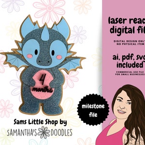 Conjunto de suporte de marco de dragão - Arquivos SVG a laser - Arquivos a laser de caracteres de linha única - Presentes para bebês com tema de fantasia - Presentes fofos para chá de bebê