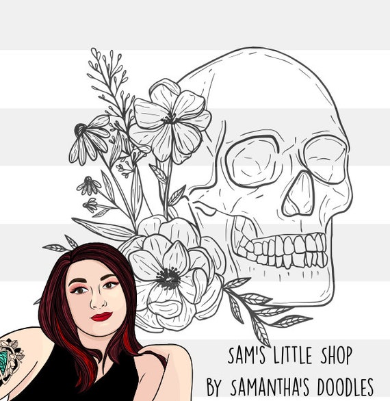 Ally Floral Skull Engraving File - Spooky Doodle Files - Samantha's Doodles SVG Engraving File - Halloween Designs - Skull with Flowers