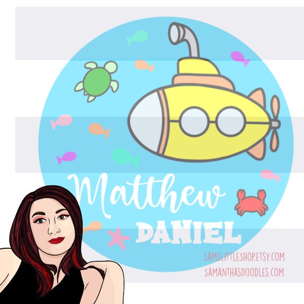 Matthew Submarine Cute SVG for Nursery Round Name Sign - SVG Laser Cut File Ocean Themed Under the Sea Name Sign for Nursery