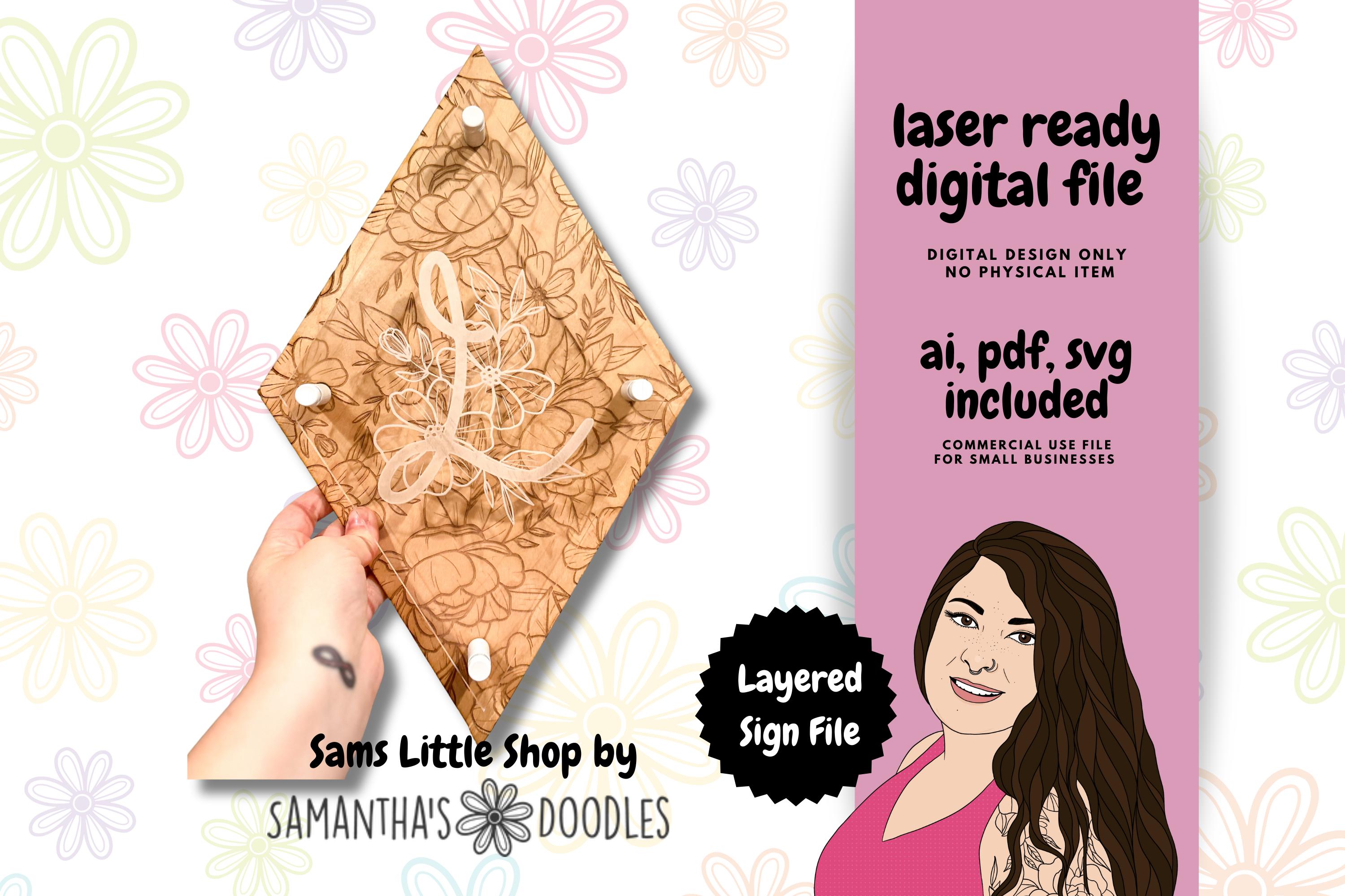 Layered Floral Diamond Sign - Engraving Backers for Laser Sign Projects - Layered Signs with Stand-Offs