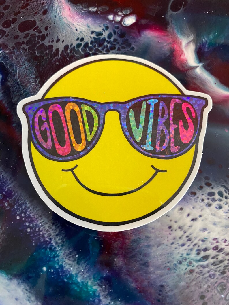Waterproof Good Vibes Smiley Face Glitter Sticker Rainbow Car Etsy