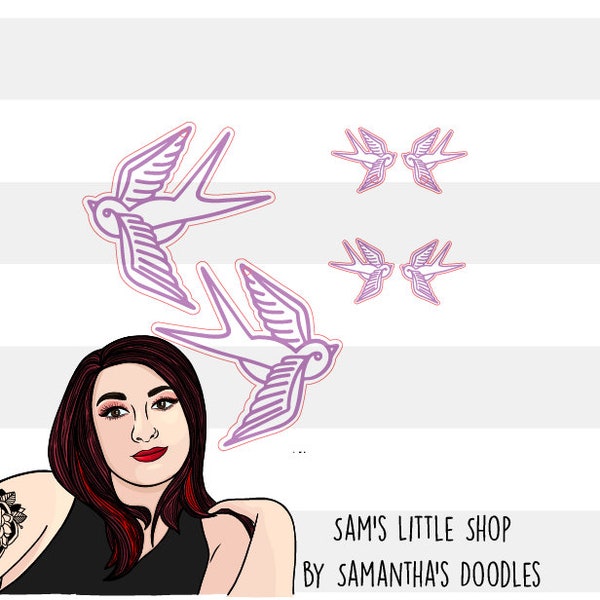 Traditional Tattoo Style Engraved Swallow Earring SVG File - Samantha's Doodles - Bird Earrings - Funky Earring SVG