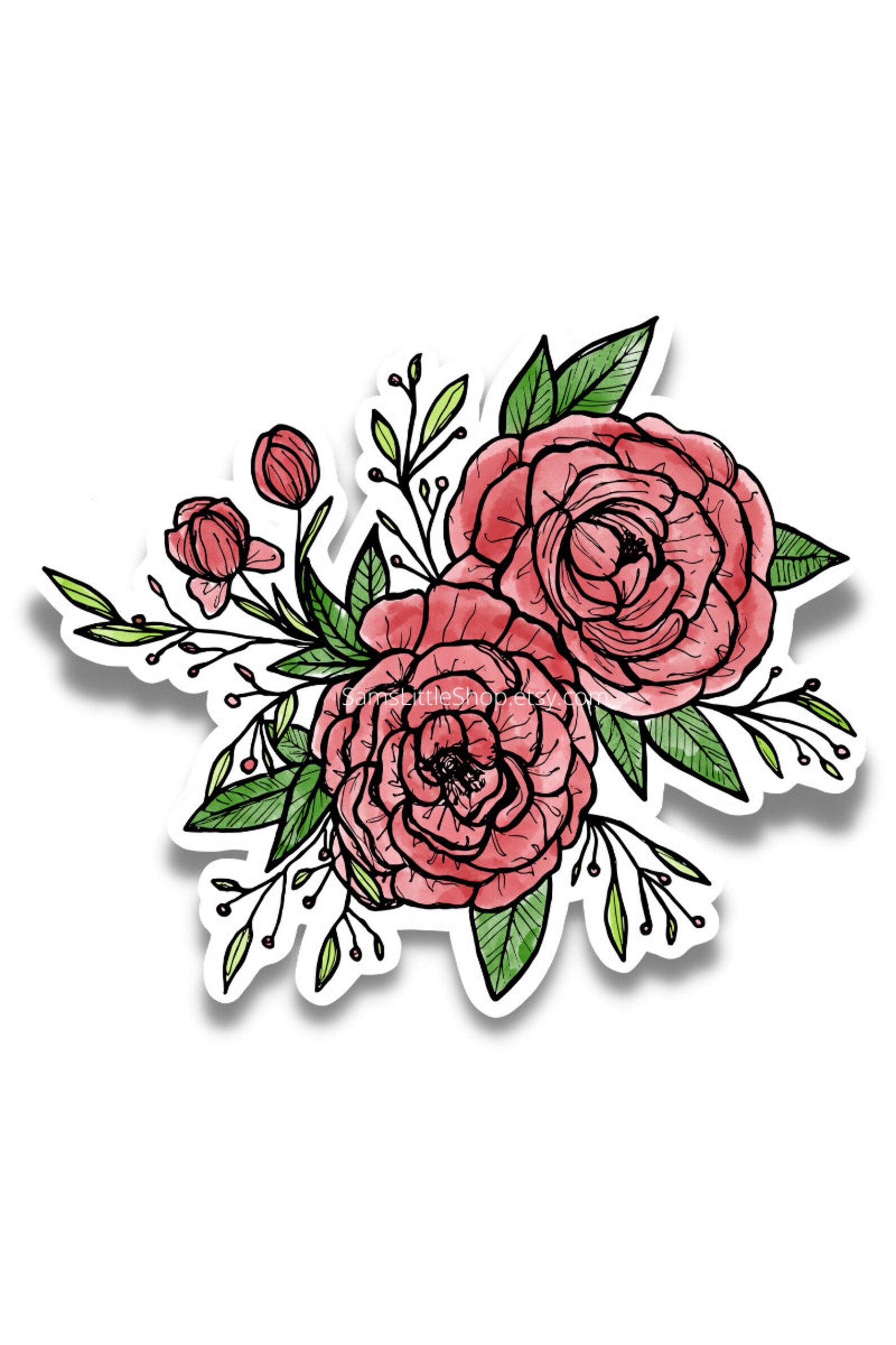 Watercolor Peony Flower Vinyl Sticker Decal for Car Laptop Etsy