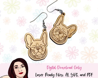 Sleepy Frenchie Earrings: Engraved Dog Breed Design (Digital Download)