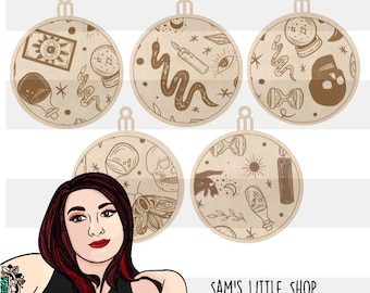 Witchy Ornaments SVG Bundle: Engraved Witchmas Designs (Digital Download)