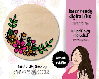 Hand-Drawn Flower SVG File: Laser Cut Sign (Digital Download)