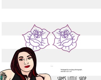 Traditional Tattoo Style Engraved Rose Earring SVG File - Samantha's Doodles - Flower Earrings - Funky Rose Earring SVG