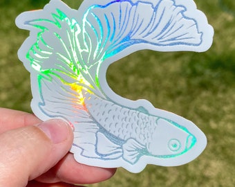 Holographic Betta Fish Sticker - Waterproof Outdoor Safe Vinyl Stickers