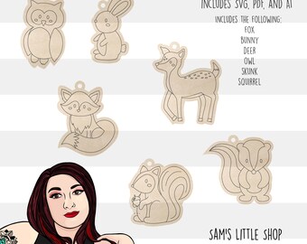 Woodland Animal Laser Cut File Bundle: Ornament Keychain SVG, AI, PDF (Digital Download)