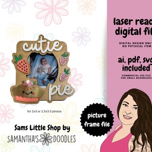 Moldura de foto Cutie Pie Magnet Laser SVG Cut File - Presentes para o dia das mães, presentes para avós, presentes para o dia dos pais - Moldura de foto cortada a laser SVG