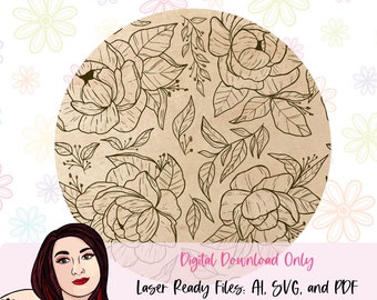 Perfect Peonies Floral Engraving Laser File Backer Bundle | Laser Cut Files Floral Engraving Sign Backers | Spring SVG | Mother's Day File