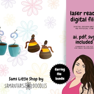 Coffee Earring SVG Bundle | Coffee Cup Earring Cute SVG | Coffee Pot Laser Files | Whimsical Quirky Earring SVG | Laser Cut Earring File