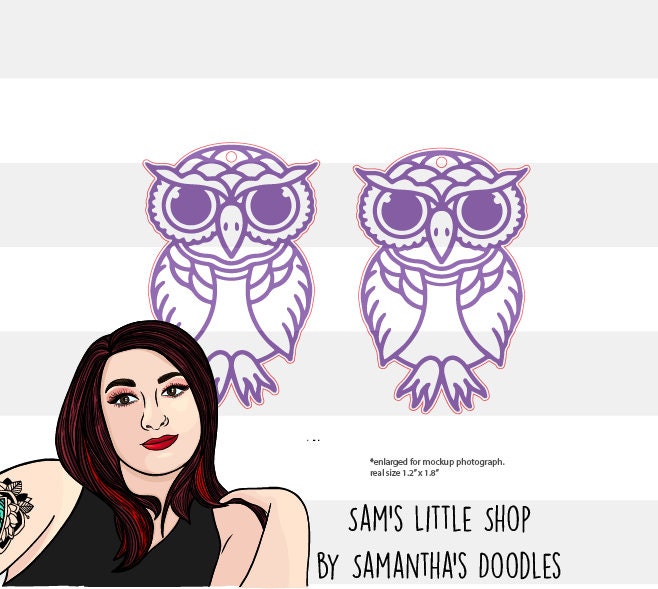 Traditional Tattoo Owl Earring SVG File: Engraved Bird Design (Digital Download)