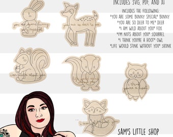 Woodland Animal Valentine Laser Score File Bundle (SVG, AI, PDF)