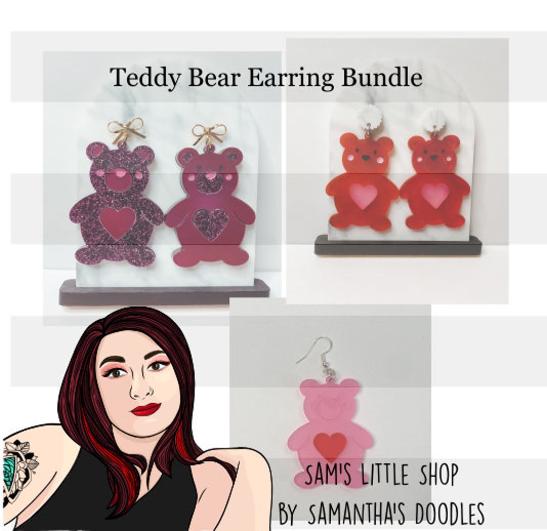 Teddy Bear Earring File Bundle Samantha's Doodles Laser - Etsy