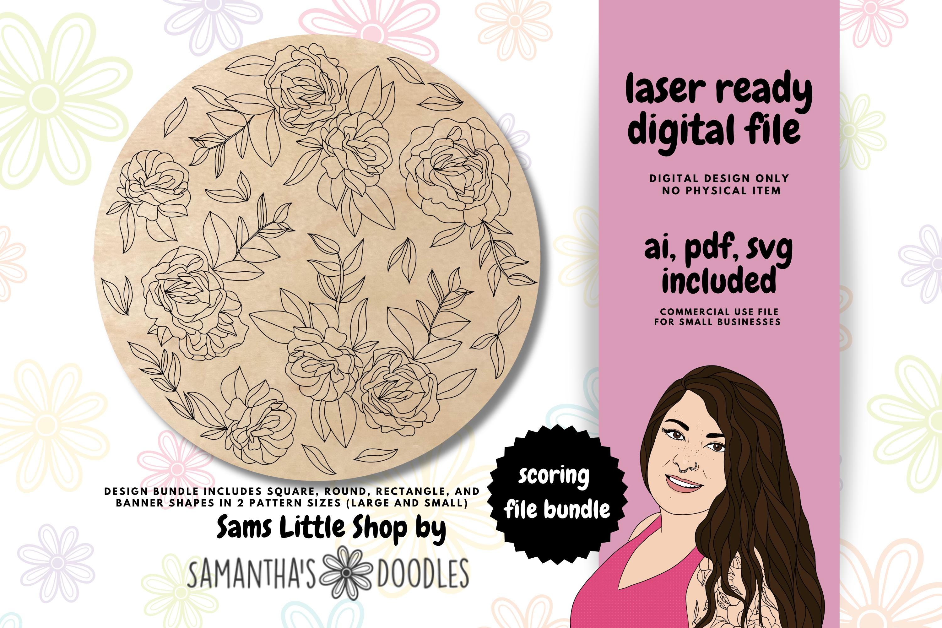 Patricia Peony Flower SCORING SVG File | Laser Cut Signs | Scoring Floral Designs Lasers | Scored Sign Backers Flowers | Floral Signs