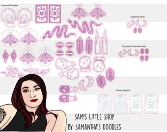 Engraved Witchy Earring SVG Mix & Match File Bundle - Samantha's Doodles Laser SVG Files
