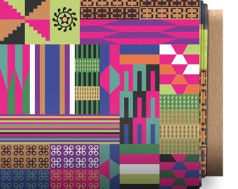 NEW 4 Way Stretch Pink Eclectic Kente, African Print Fabric, Swimwear, Activewear Fabric By The Yard PP2504